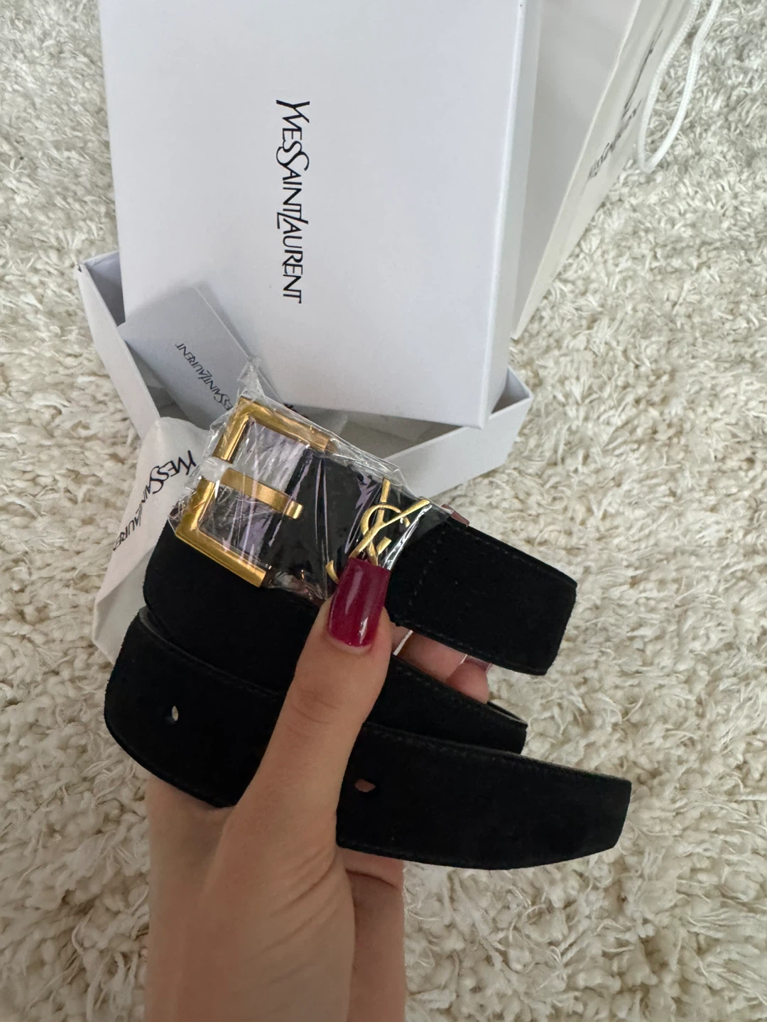 Y Suede Belt with Gold Buckle - photo 2