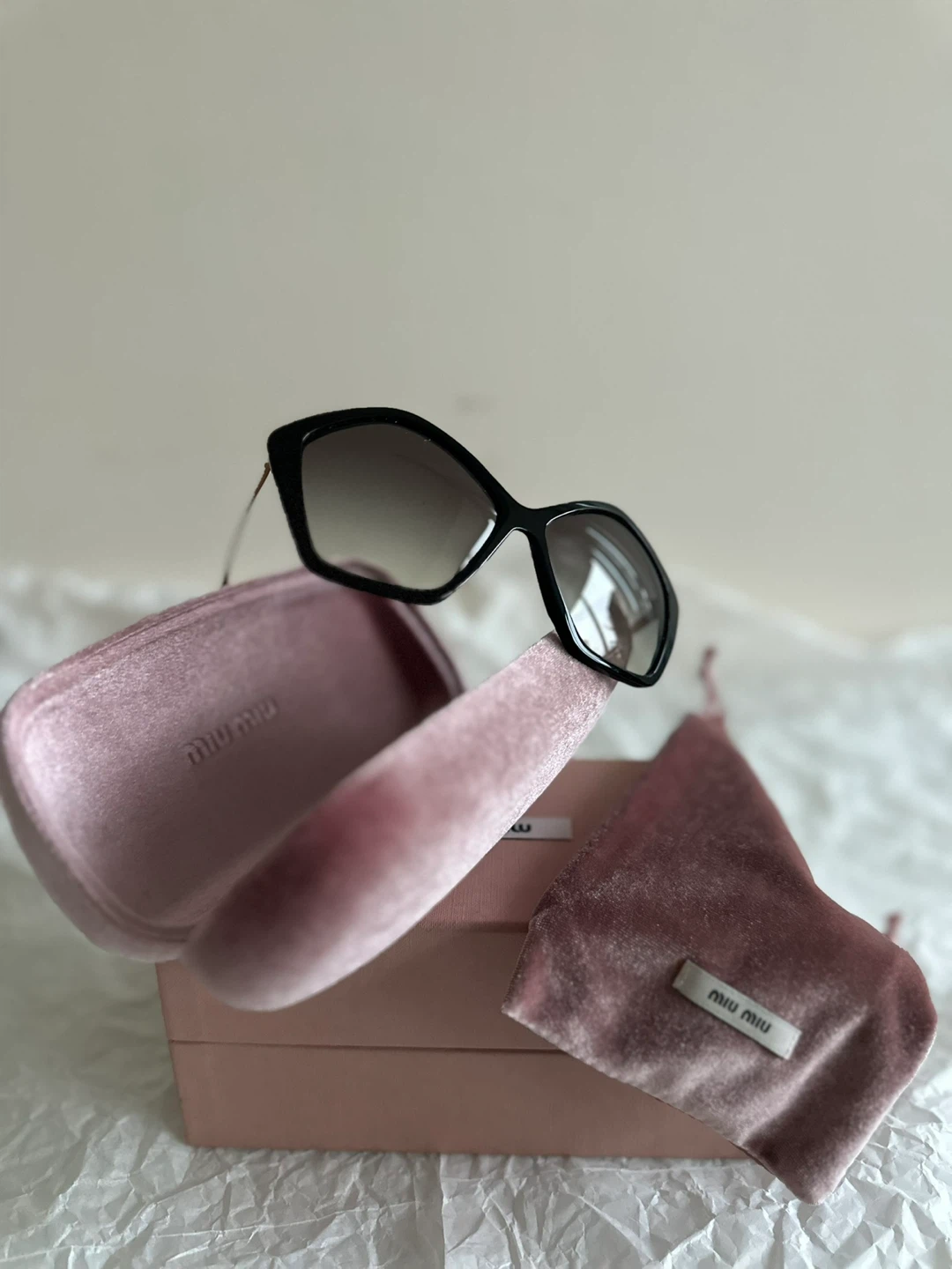 Miu Miu Black Cat-Eye Sunglasses with Case and Box