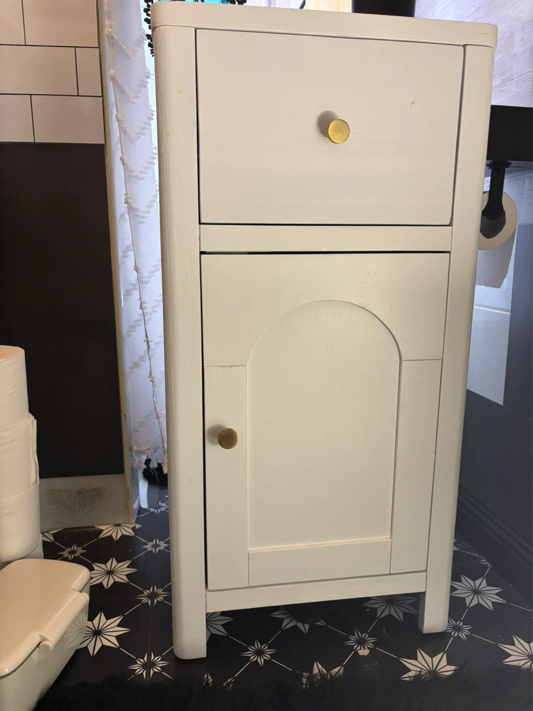 White Bathroom Storage Cabinet with Drawer and Door
