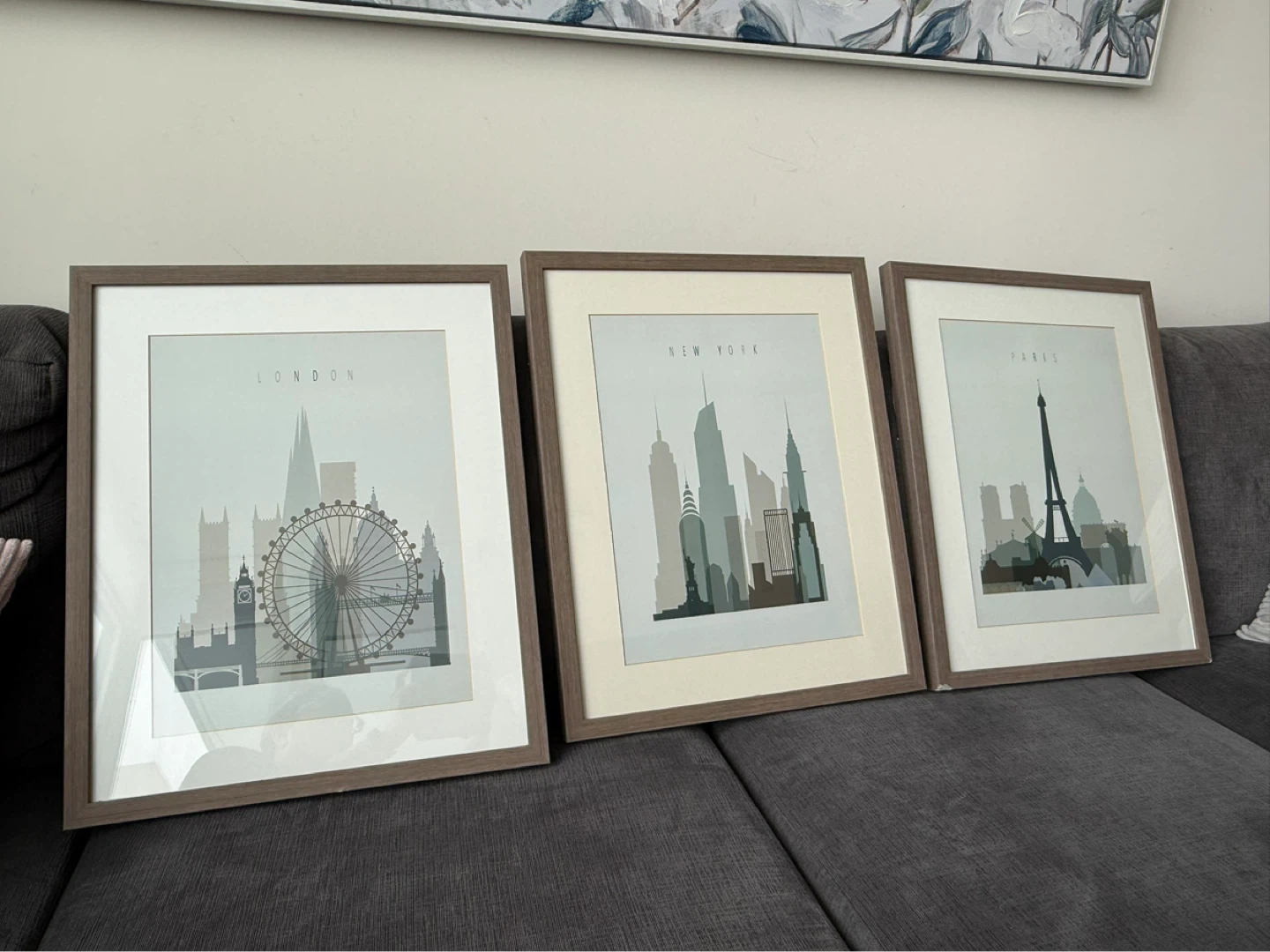 Set of 3 Framed Cityscape Prints (New York, London, Paris)