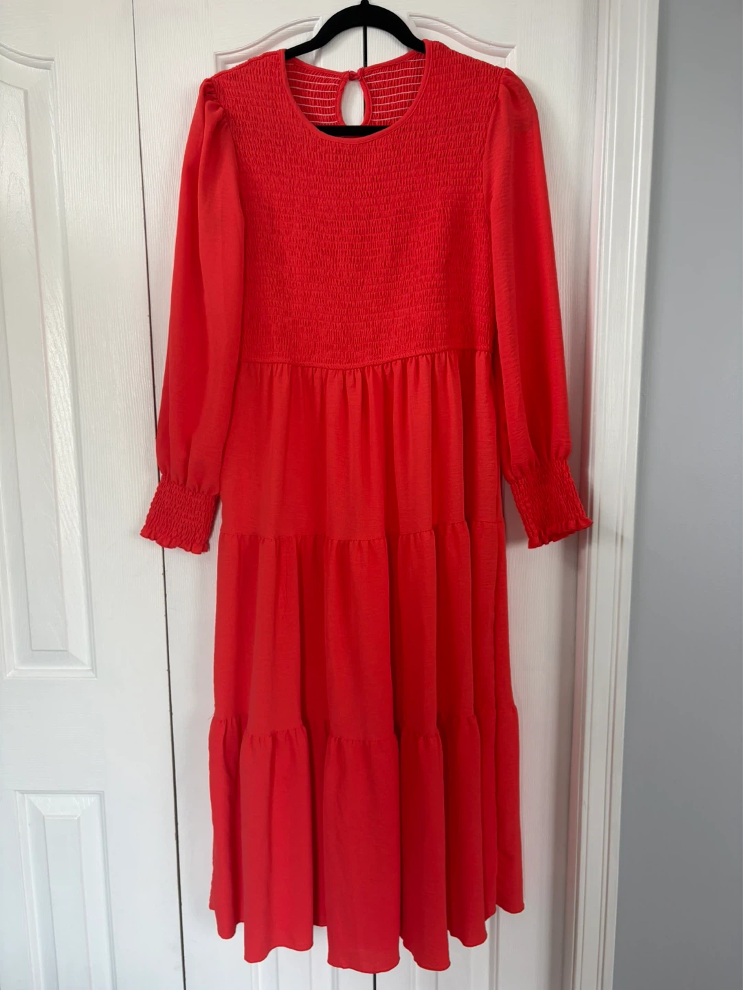 Women's Red Smocked Tiered Dress