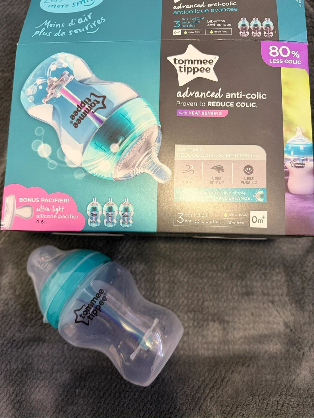 NEW tommee tippee anti colic bottles + pacifier