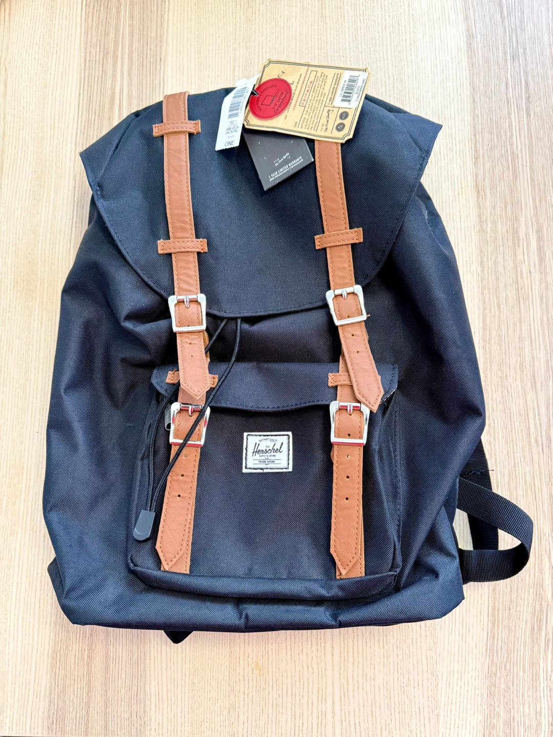 Herschel Backpack - Black with Tan Straps