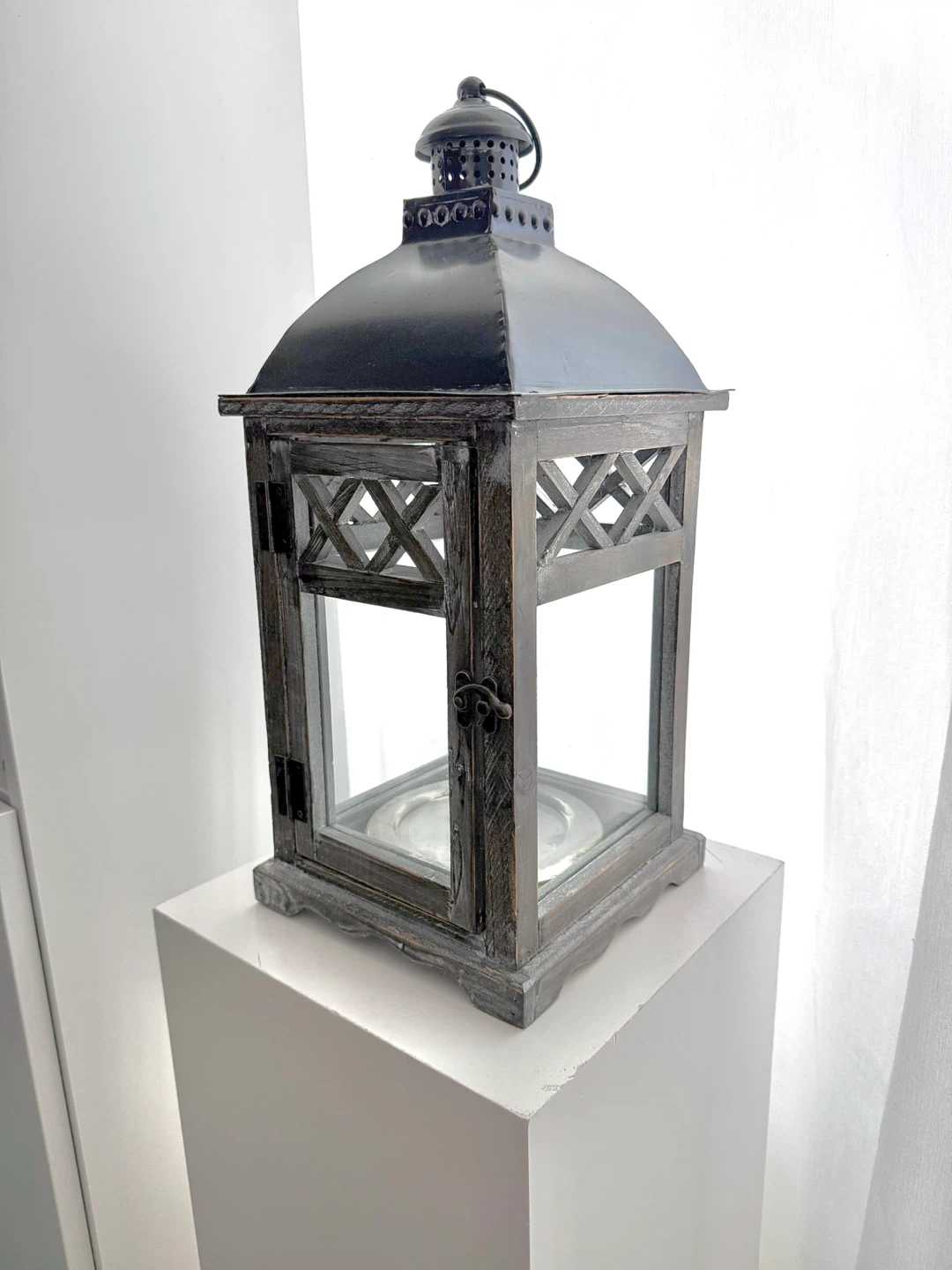 Wood and metal lantern