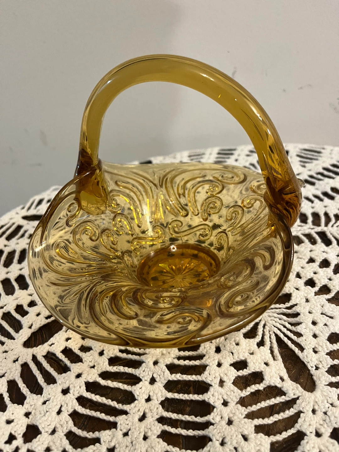 Amber Glass Basket with Handle