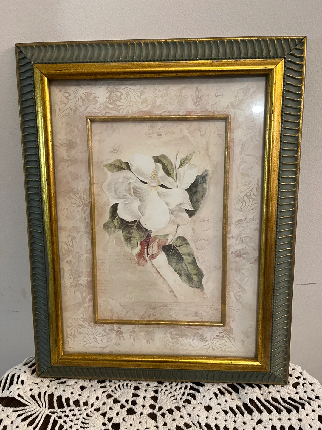 Vintage Framed Magnolia Flower Print Wall Art