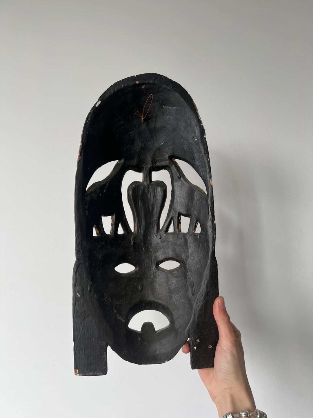 Wooden African Mask with Zebra Detail - photo 2