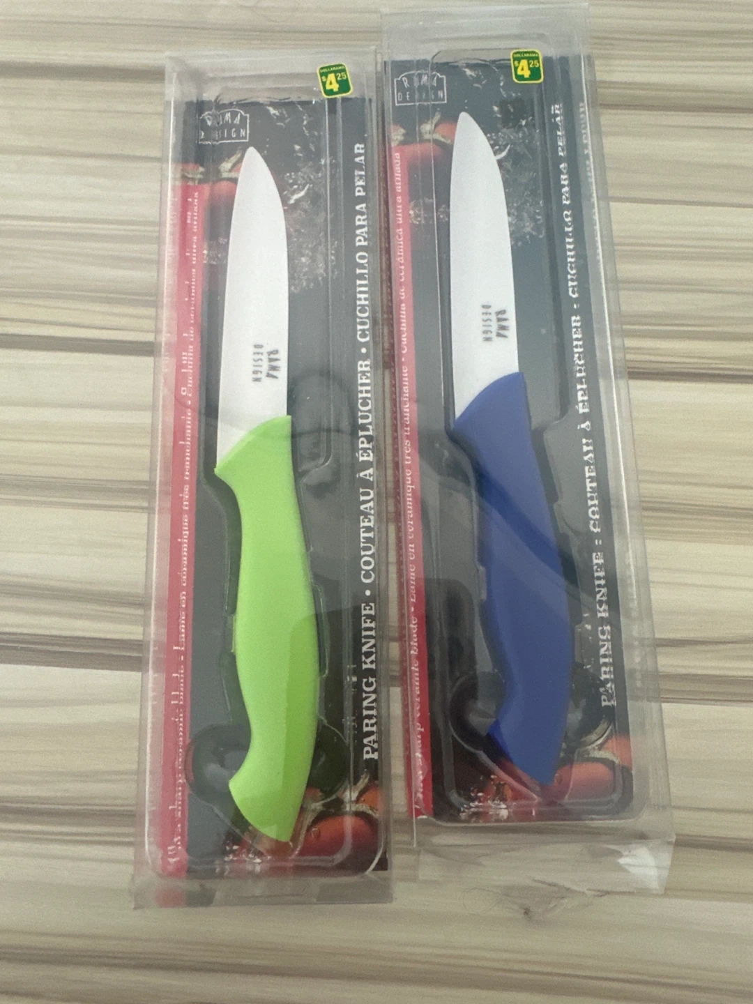 Set of 2 Dollarama Ceramic Paring Knives (Green & Blue)