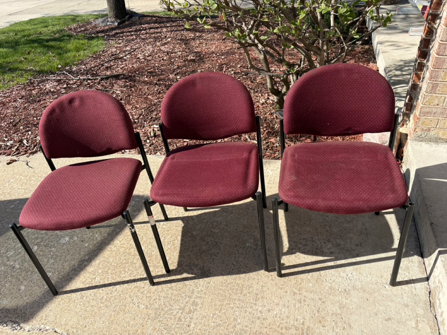Set of 3 Burgundy Office Chairs