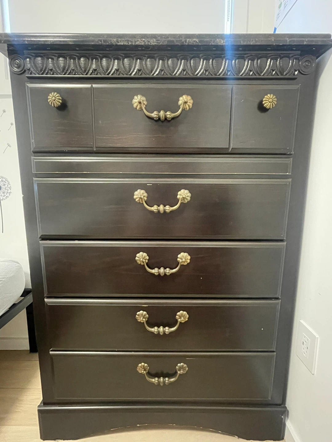Dark Brown 6-Drawer Dresser with Ornate Handles - photo 4