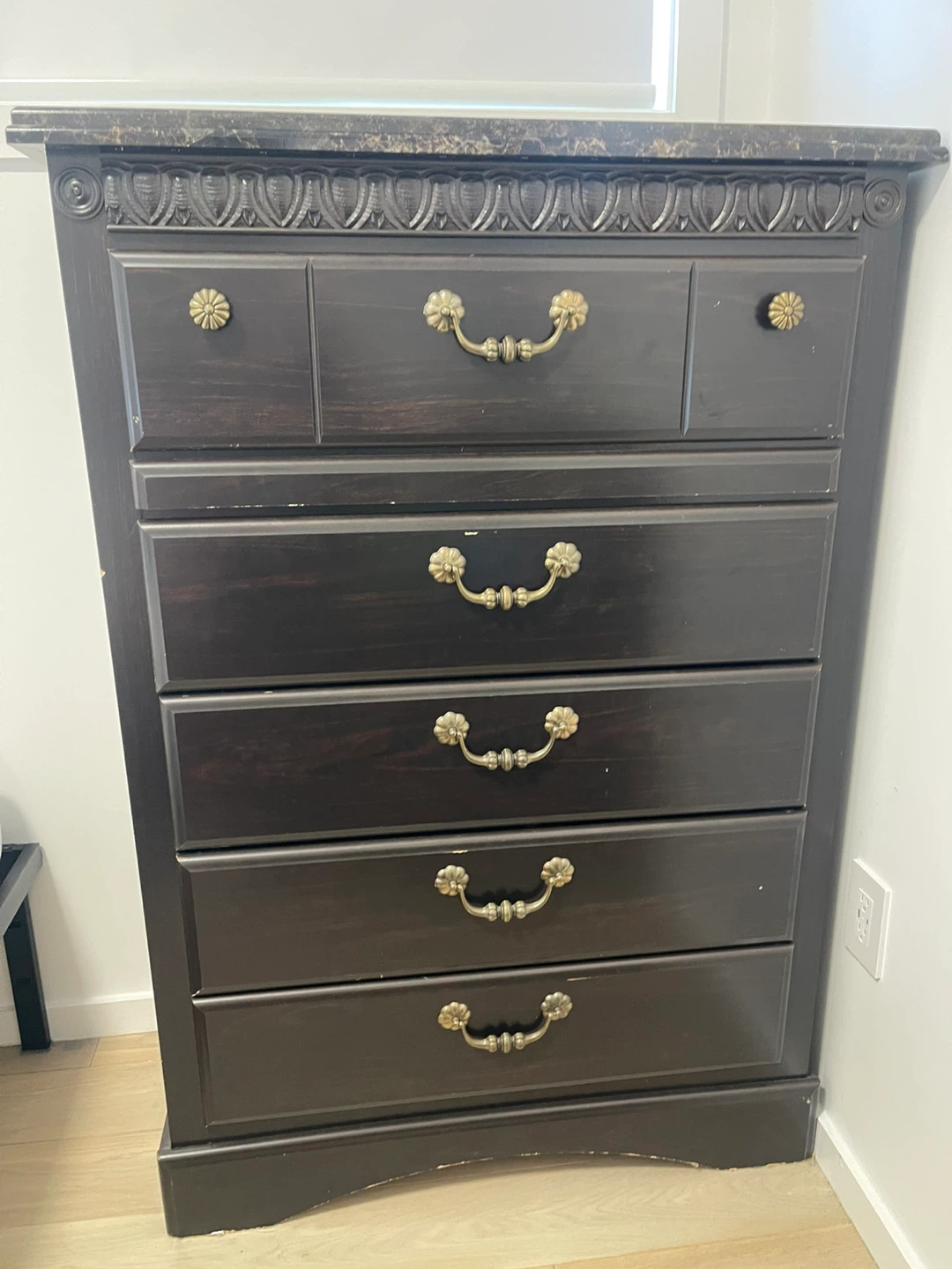 Dark Brown 6-Drawer Dresser with Ornate Handles - photo 2