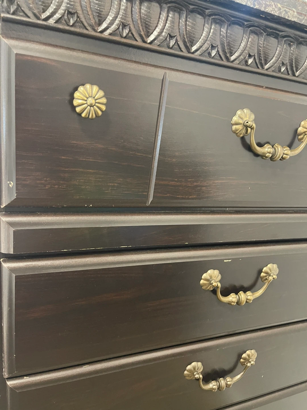 Dark Brown 6-Drawer Dresser with Ornate Handles - photo 3