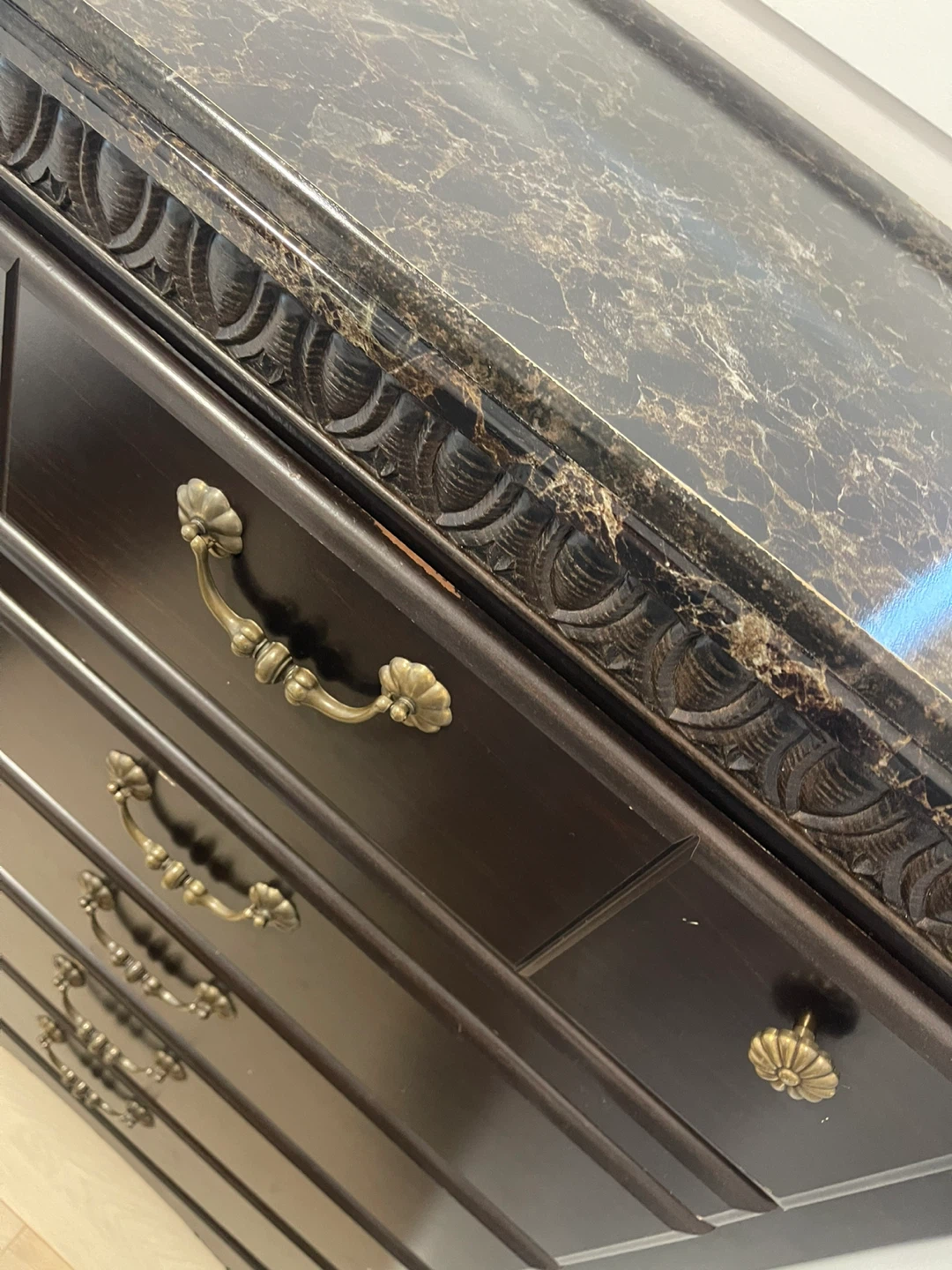 Dark Brown 6-Drawer Dresser with Ornate Handles - photo 5