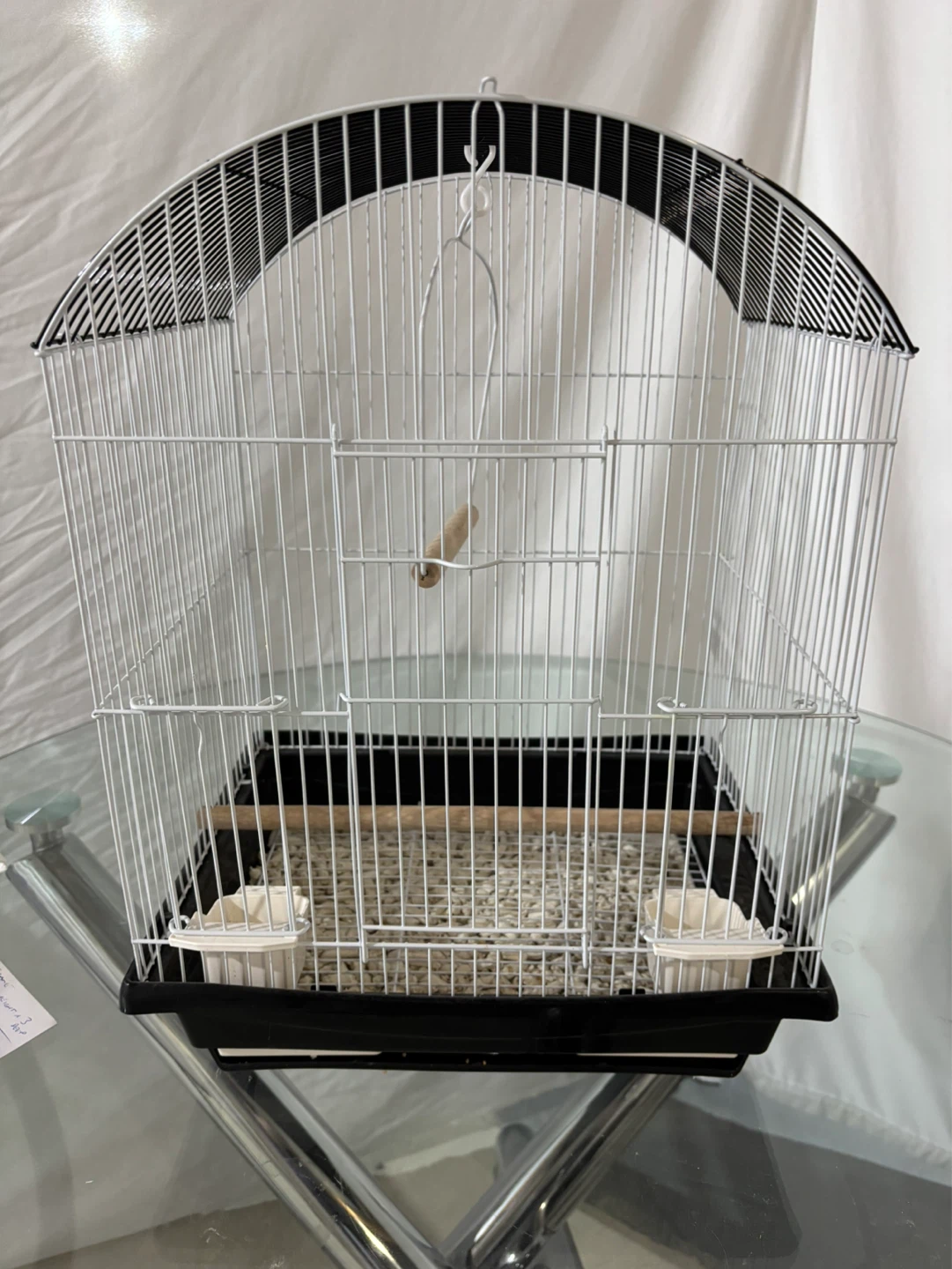 White Bird Cage with Perches and Feeders