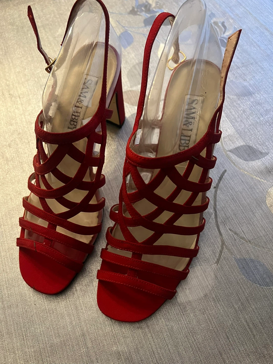 Sam & Libby Red Suede Strappy Heels - Size 8.5M