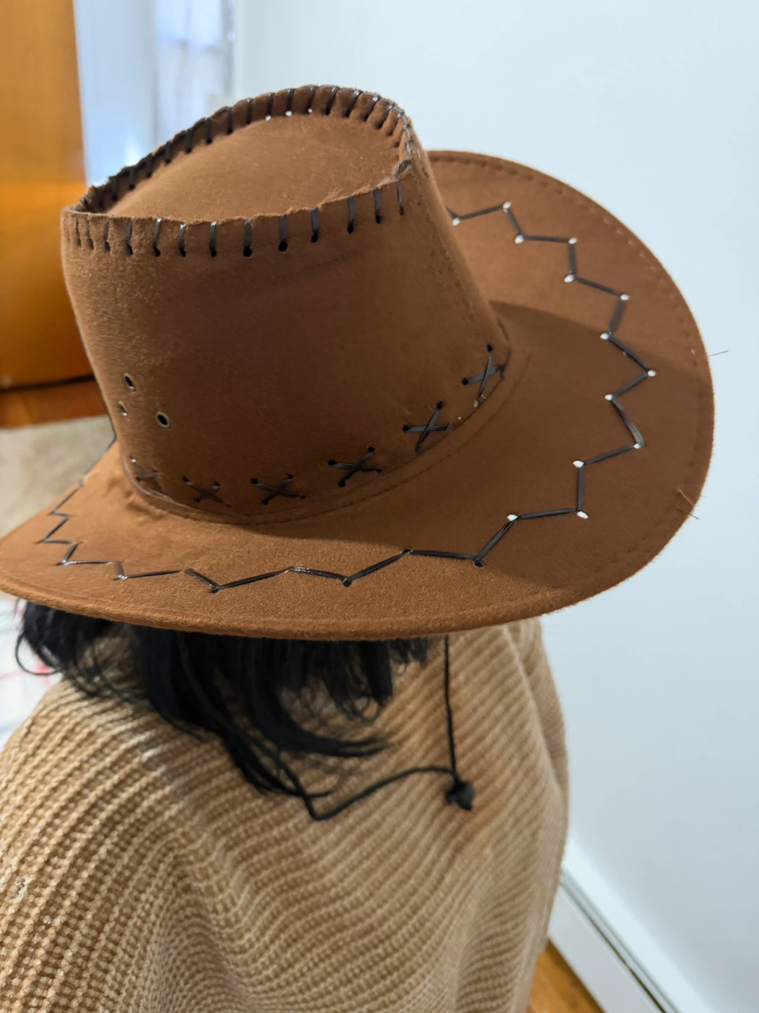 Brown Suede Cowboy Hat with Stitching
