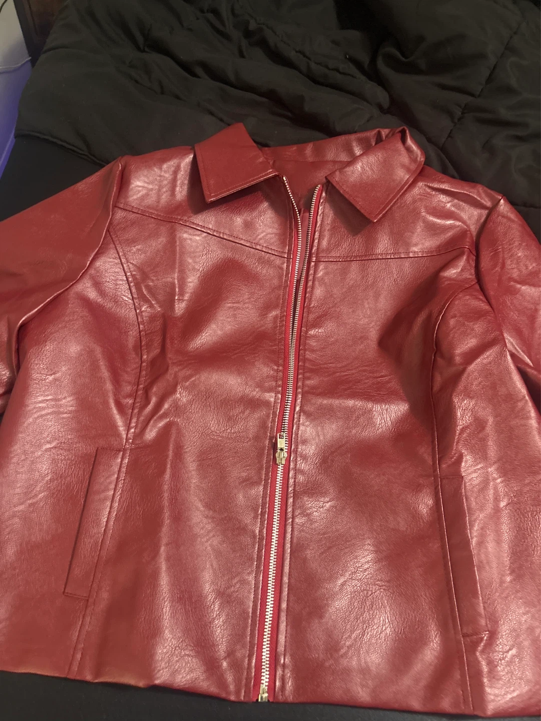 Red Faux Leather Jacket - photo 4
