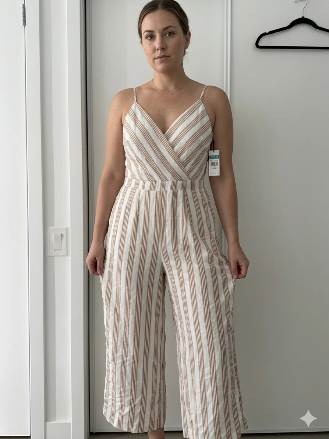 White & Brown Striped Jumpsuit size L