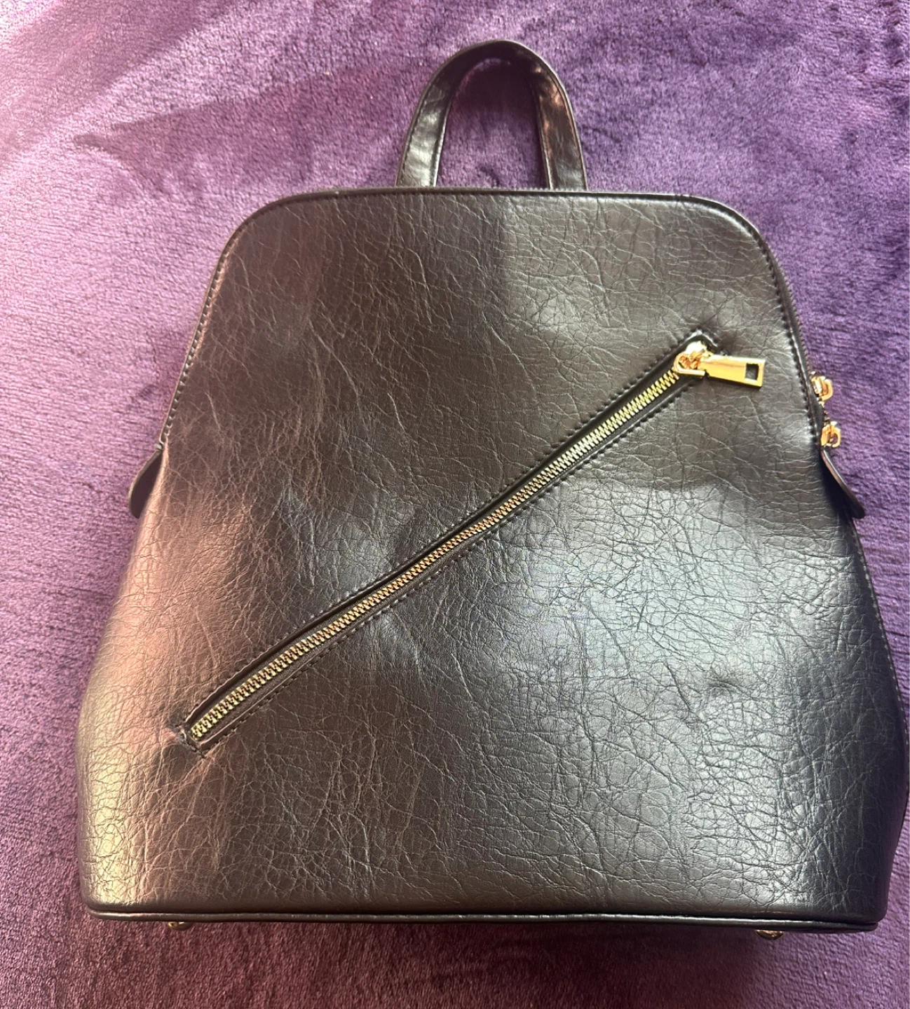 Black Faux Leather Backpack with Gold Zipper - photo 2