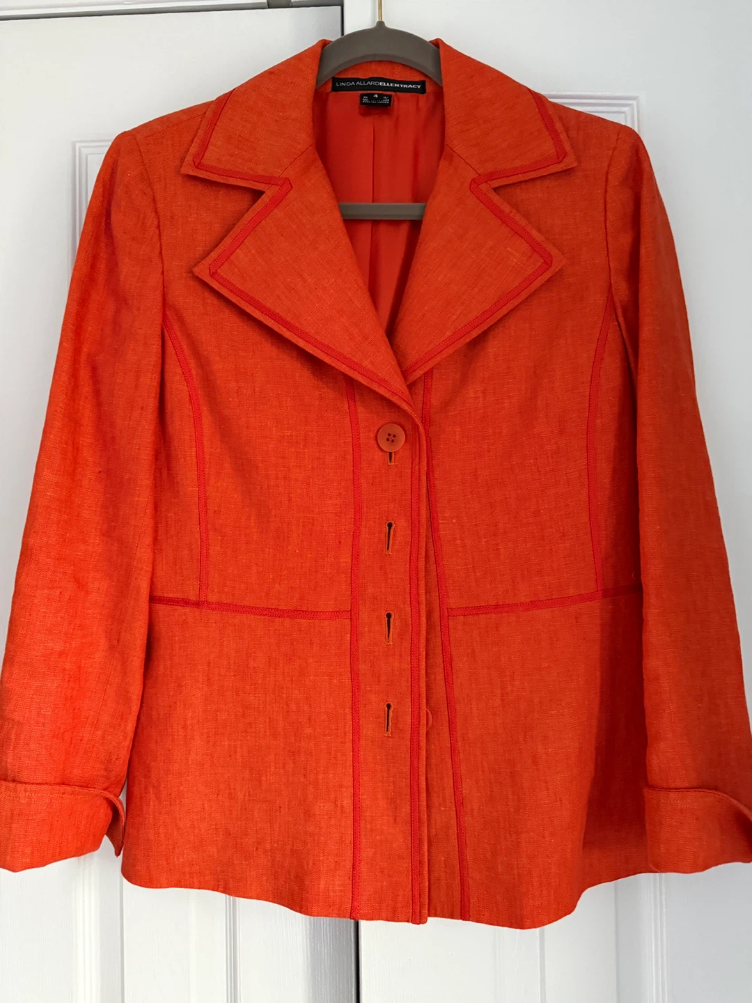 E L L E N TRACY Orange Blazer Size 4 Linen - photo 2