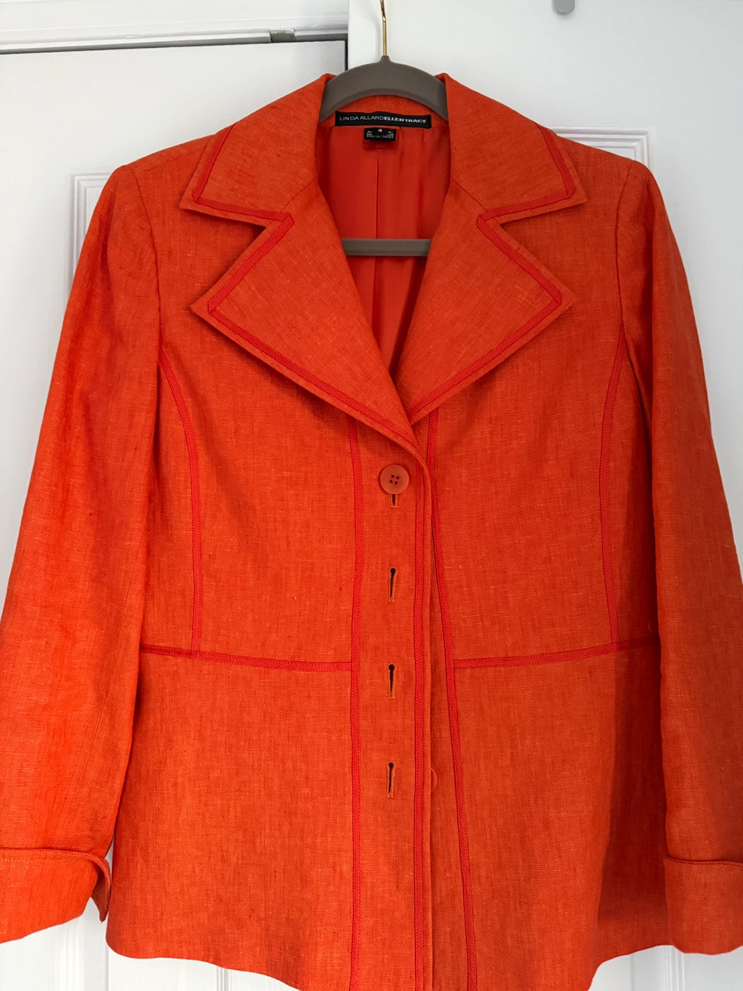E L L E N TRACY Orange Blazer Size 4 Linen
