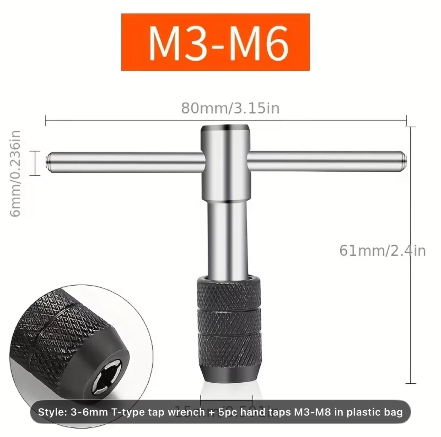6pcs T-Shaped 3Mm to 6Mm Tap Wrench - photo 3