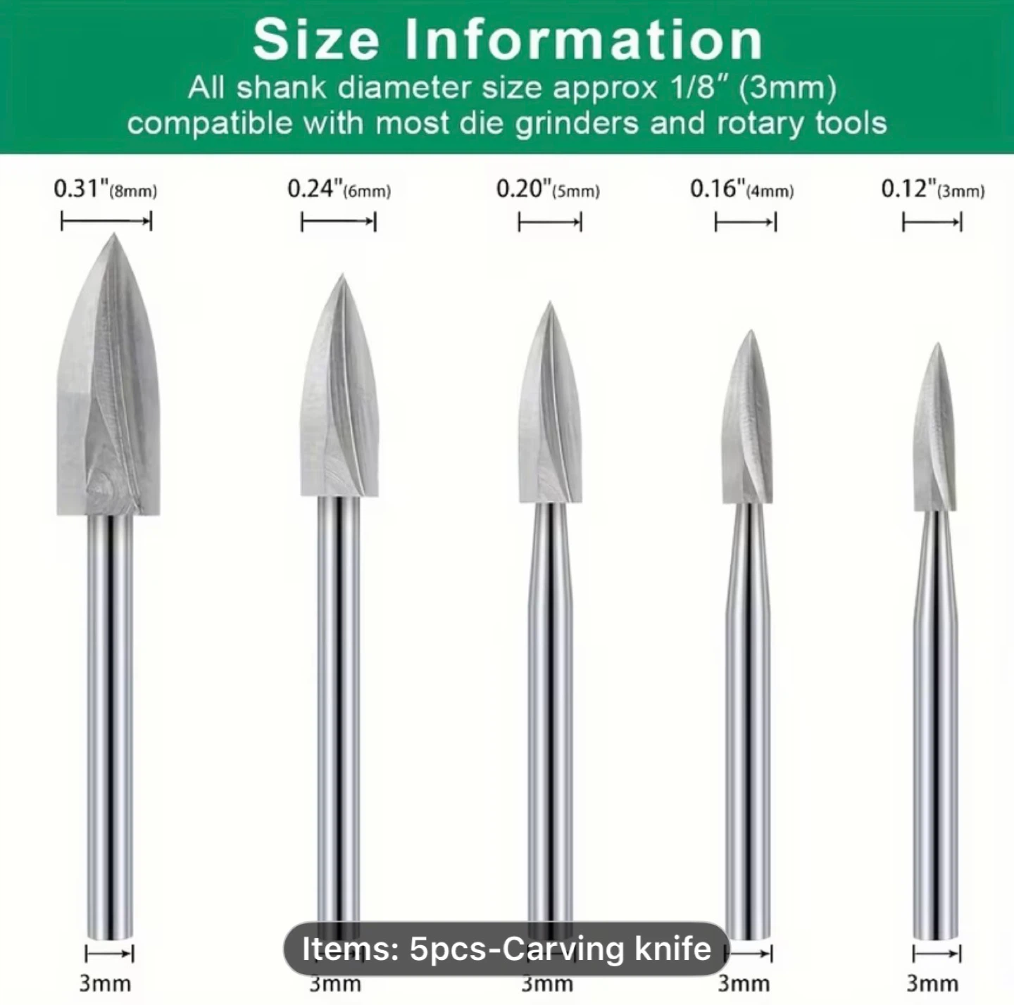 Wood Carving Drill Bits Set for Rotary Tool 5pcs Engraving Drill - photo 2