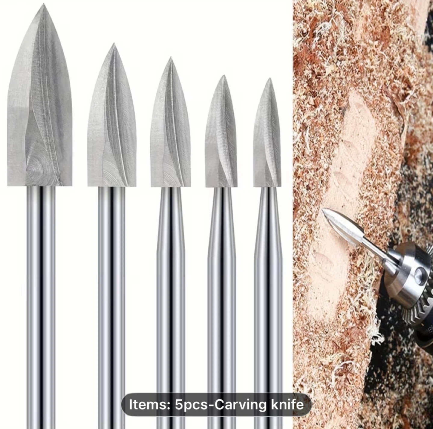 Wood Carving Drill Bits Set for Rotary Tool 5pcs Engraving Drill