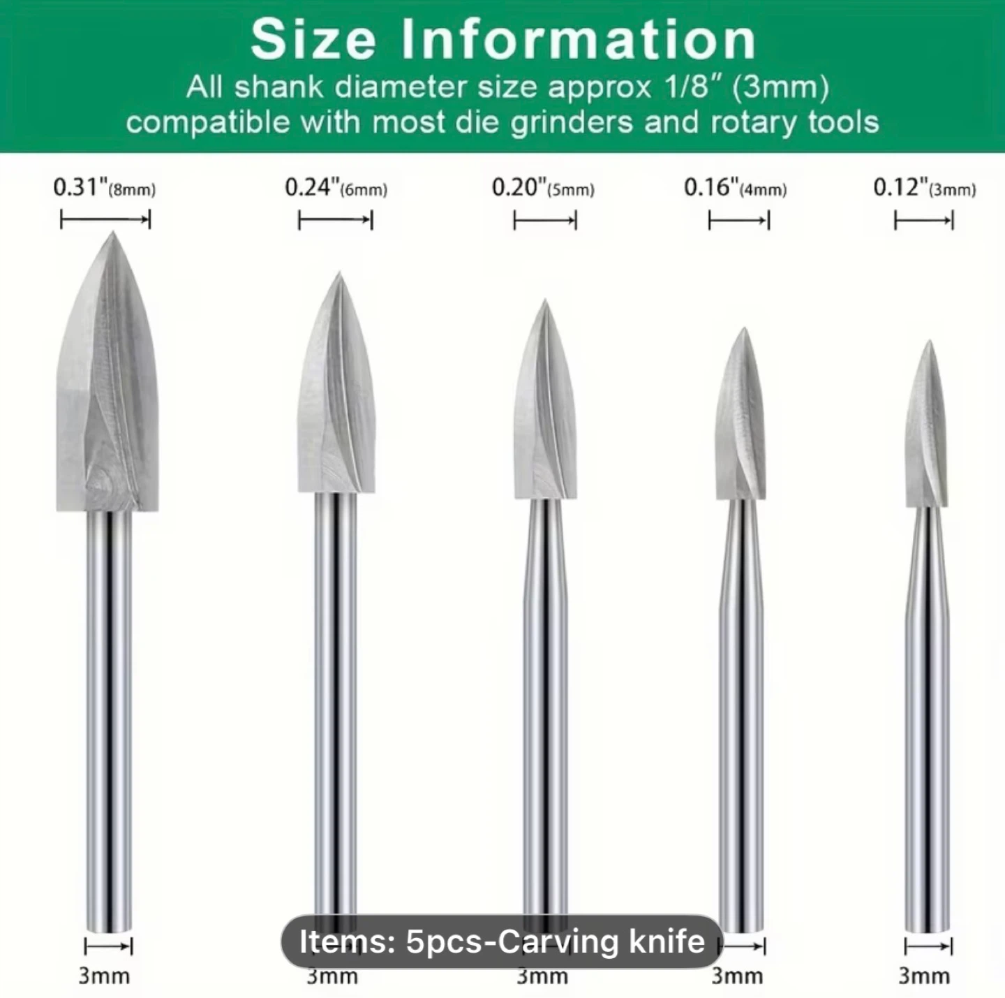 Wood Carving Drill Bits Set for Rotary Tool 5pcs Engraving Drill - photo 5