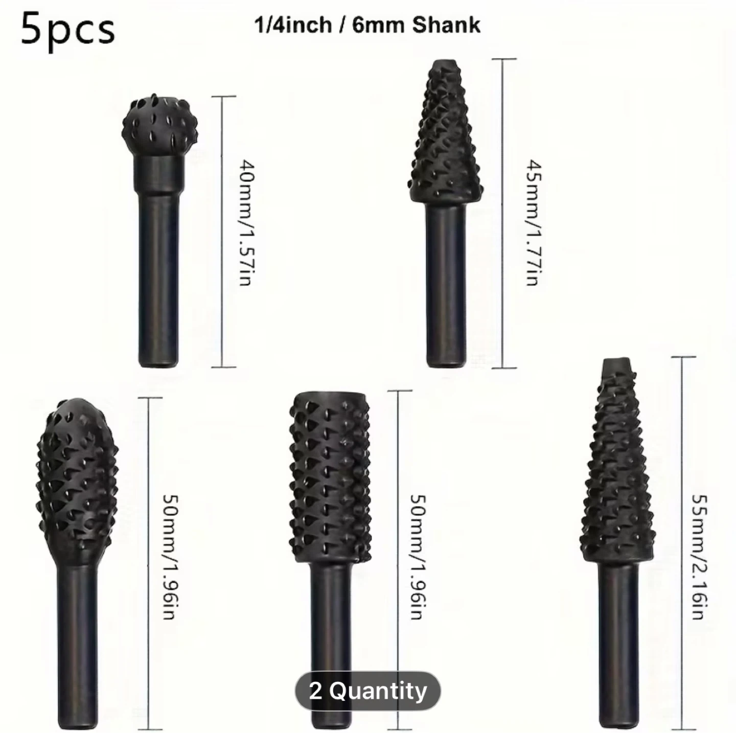 5pcs Wood Carving File Rasp Drill Bit, 1/4" 6mm Rotary - photo 2