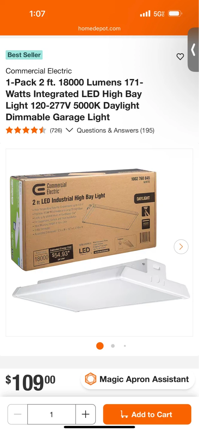 Commercial Electric 2 ft. 18000 Lumens LED High Bay Light
