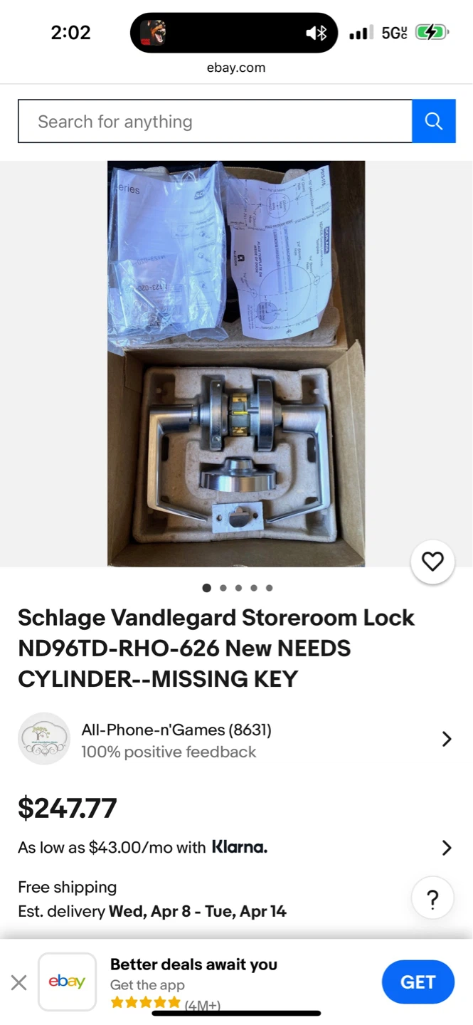Schlage Vandlegard Storeroom Lock ND96TD-RHO-626