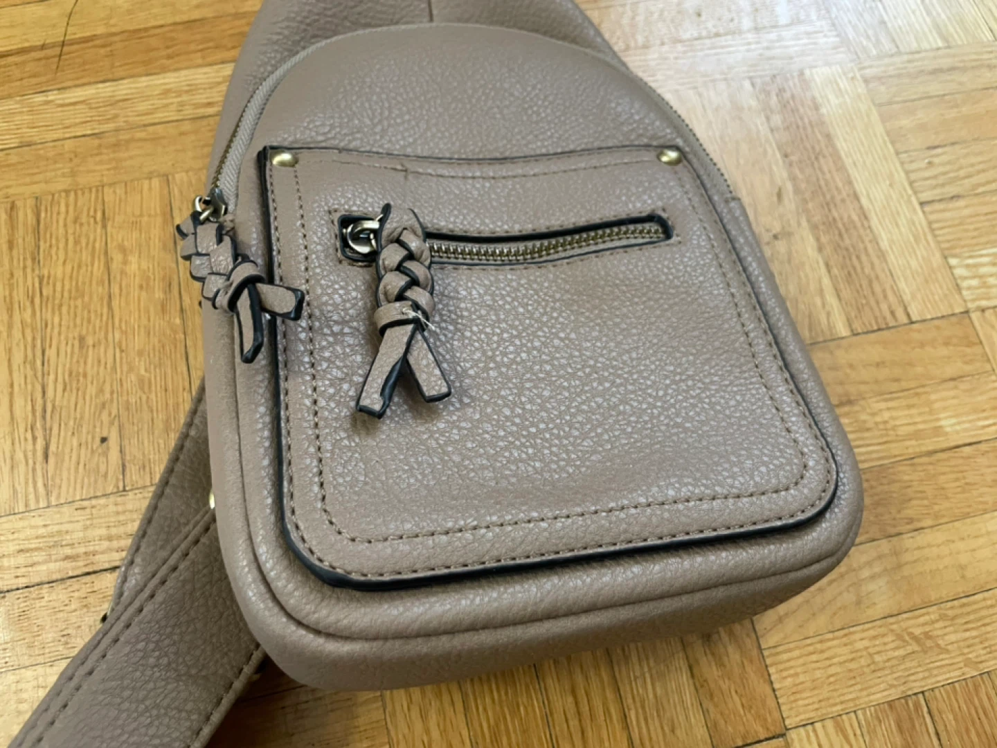 Taupe Faux Leather Sling Backpack - photo 5