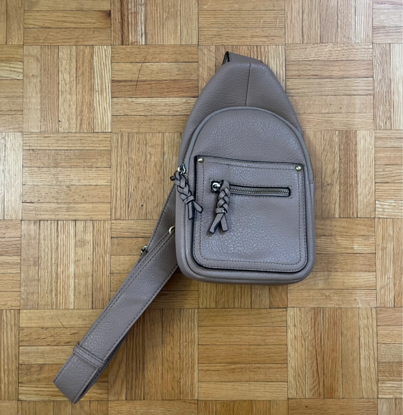 Taupe Faux Leather Sling Backpack