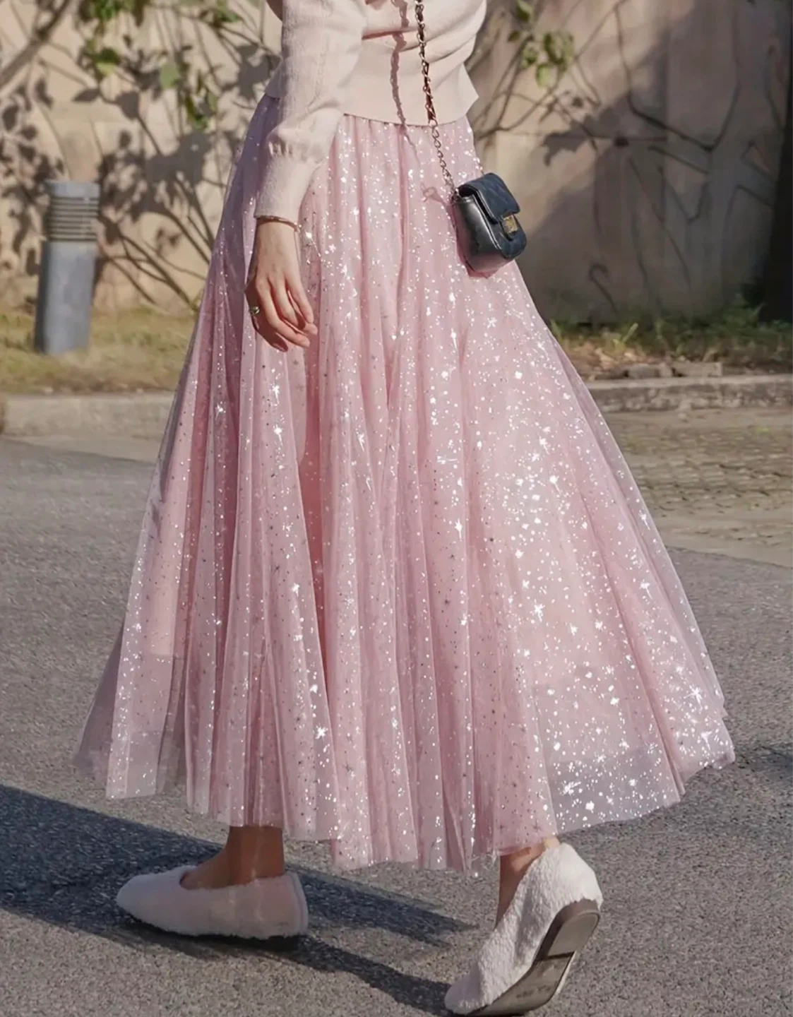 Pink Tulle Skirt with Silver Stars
