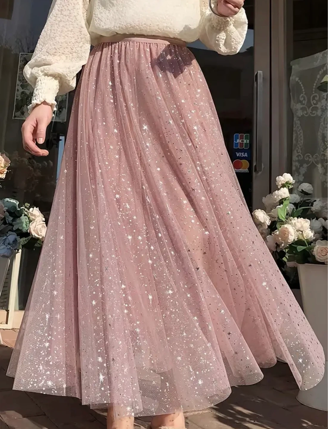 Pink Tulle Skirt with Silver Stars - photo 2