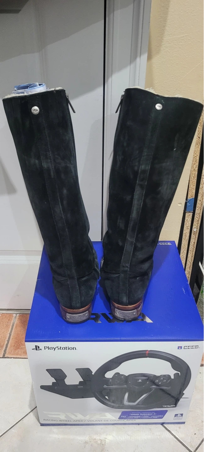 UGG Australia Black Suede Sheepskin Lined Tall Boots - photo 3