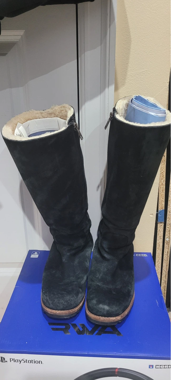 UGG Australia Black Suede Sheepskin Lined Tall Boots