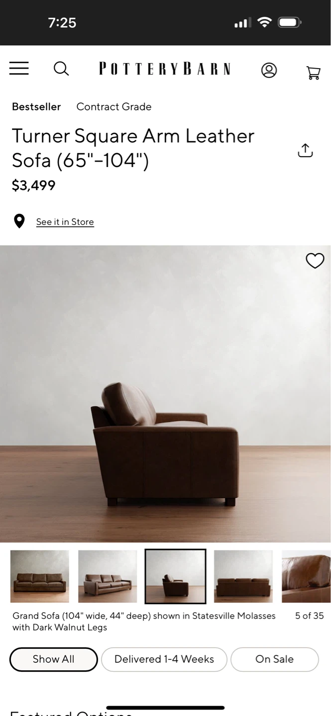 Pottery Barn Turner Square Arm Leather Sofa (65"-104") - photo 2