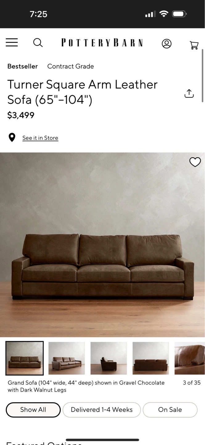 Pottery Barn Turner Square Arm Leather Sofa (65"-104") - photo 3