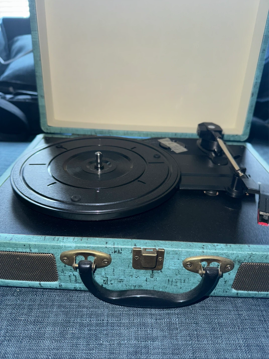 Teal Suitcase Record Player Turntable - photo 2