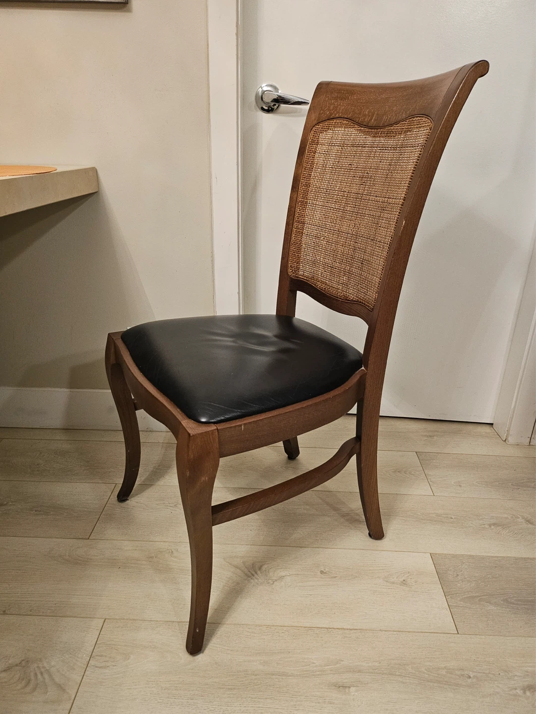 FREE: Set of 2 MCM Style Cane Black Leather Dining seats - photo 2