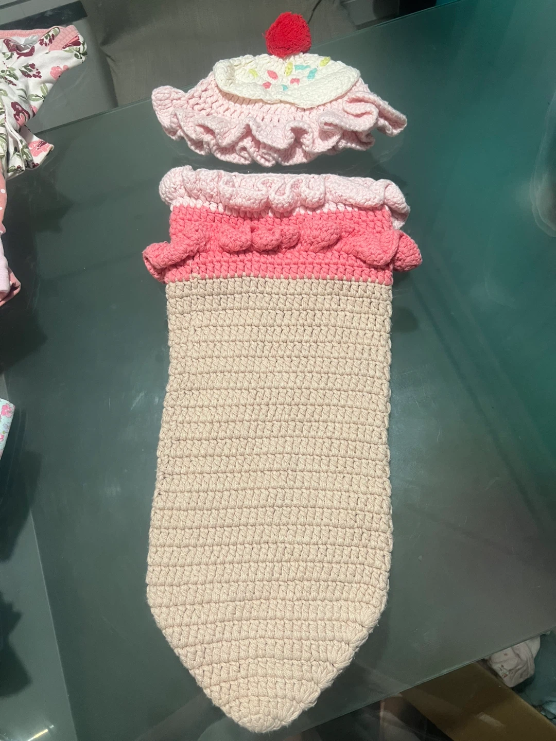 Baby Girl Newborn Crochet Cupcake Swaddle Sack and Hat Set