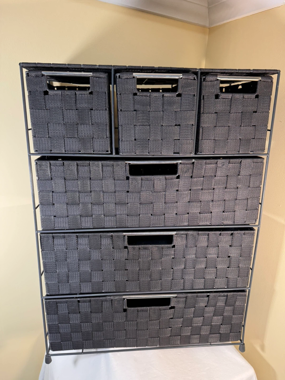 Dark Gray Fabric Drawer Storage Unit