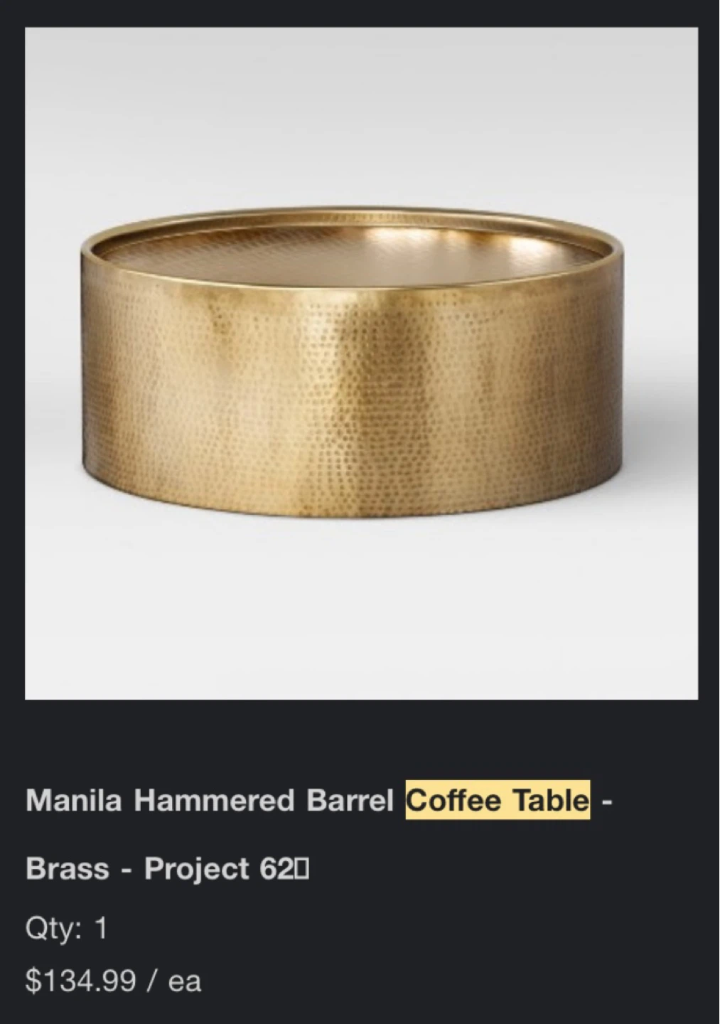 Manila Hammered Barrel Coffee Table - Brass - photo 5