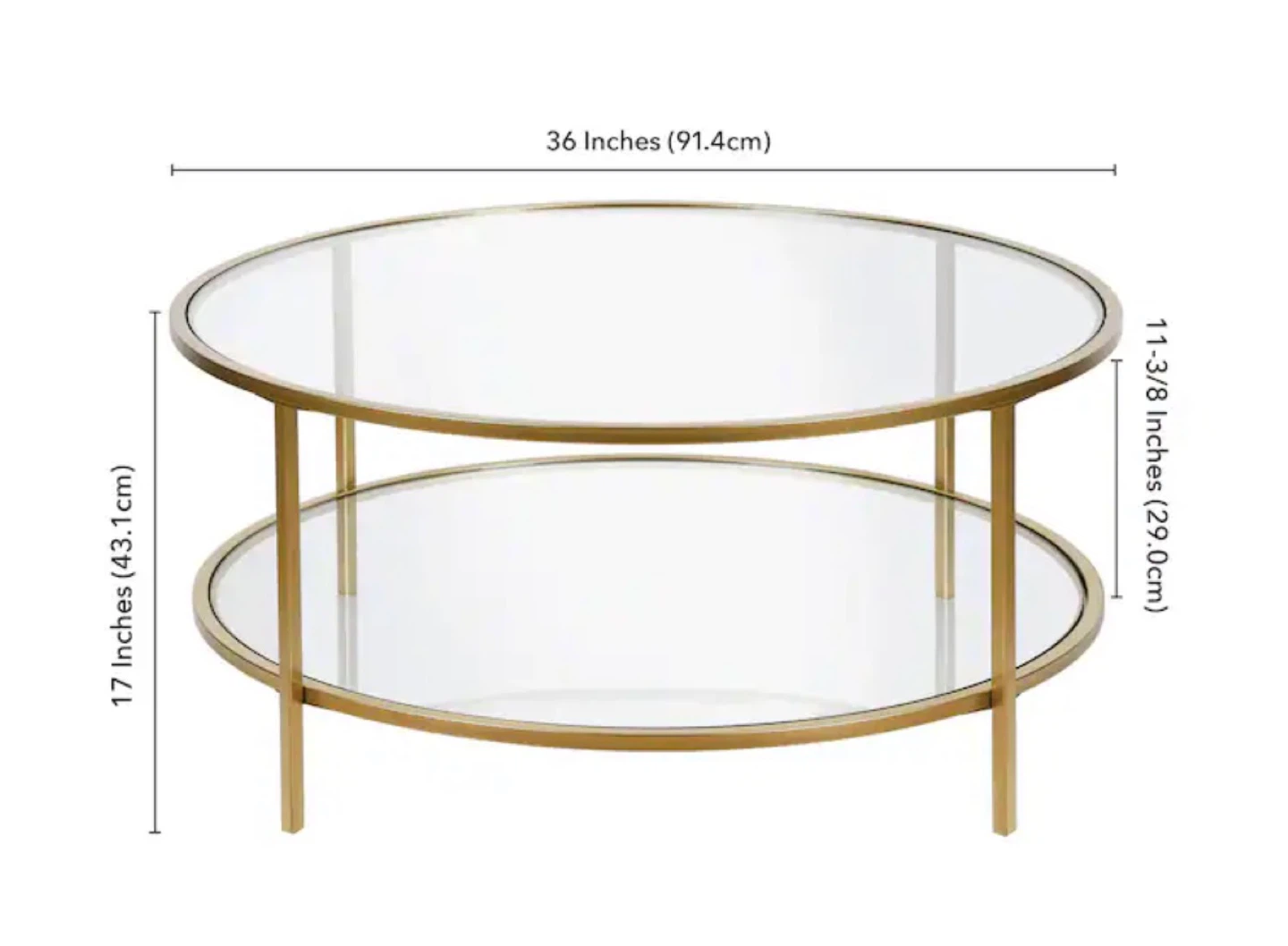 Round Coffee Table with Glass Shelves - Brass Finish - photo 2
