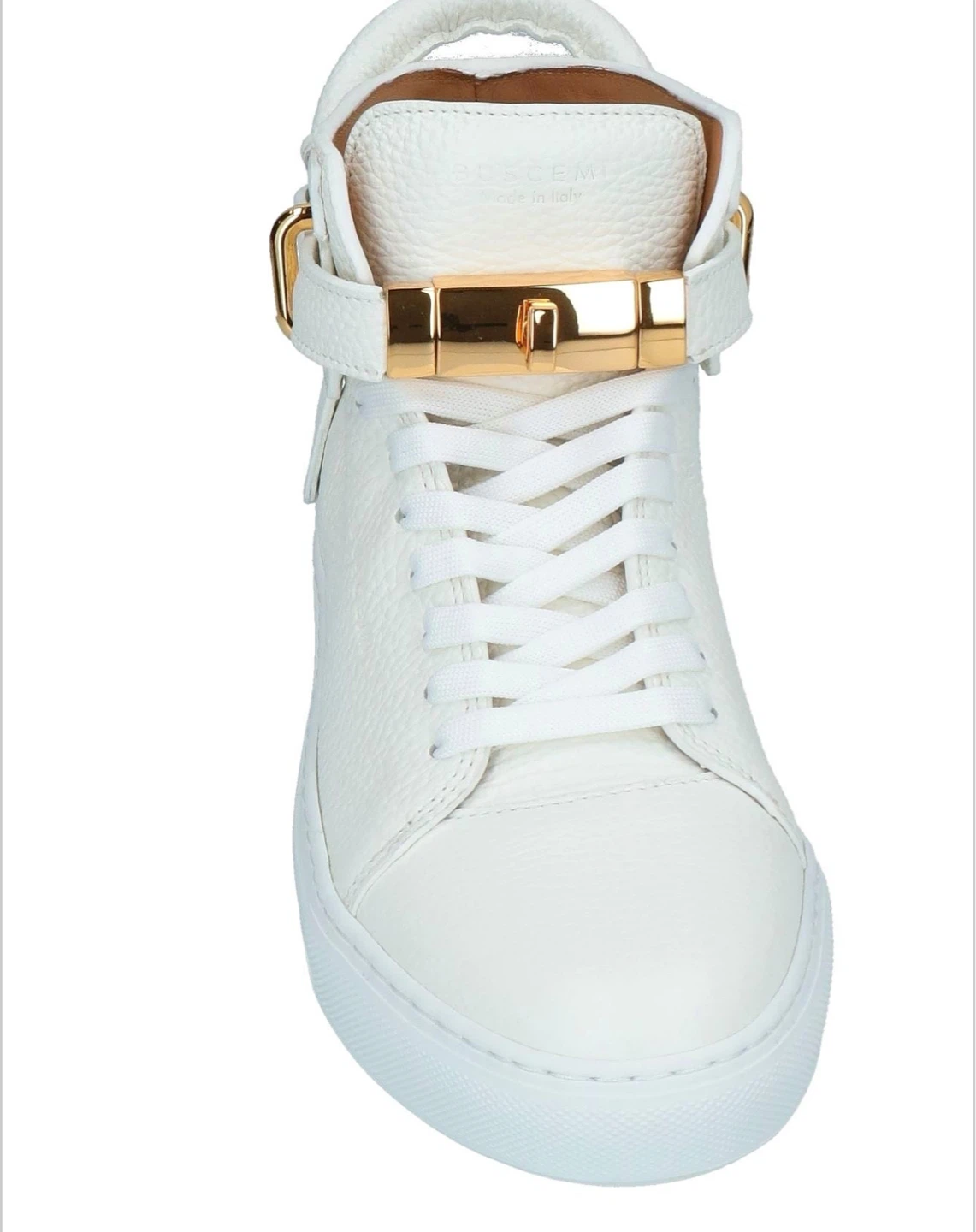 Buscemi White Leather High-Top Sneakers with Gold Lock Detail - photo 5