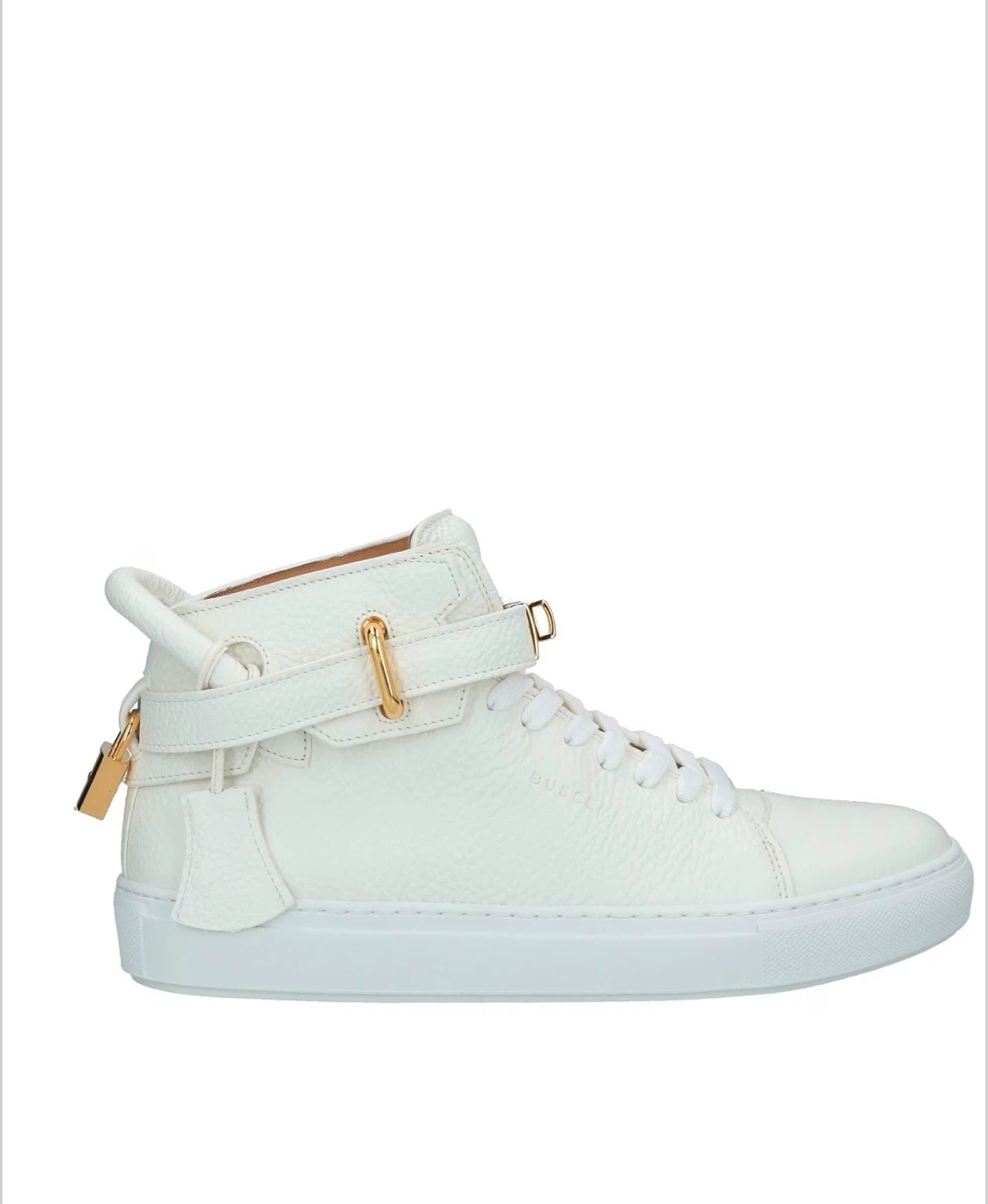 Buscemi White Leather High-Top Sneakers with Gold Lock Detail