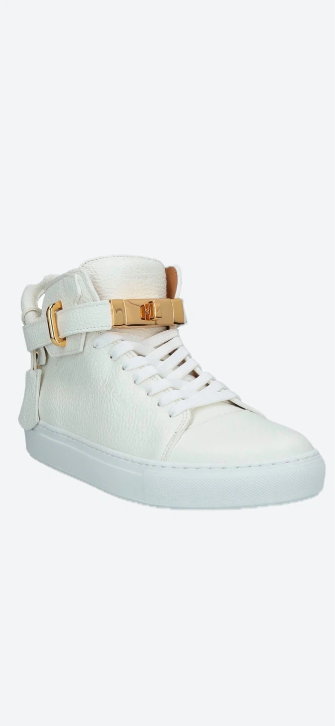 Buscemi White Leather High-Top Sneakers with Gold Lock Detail - photo 2