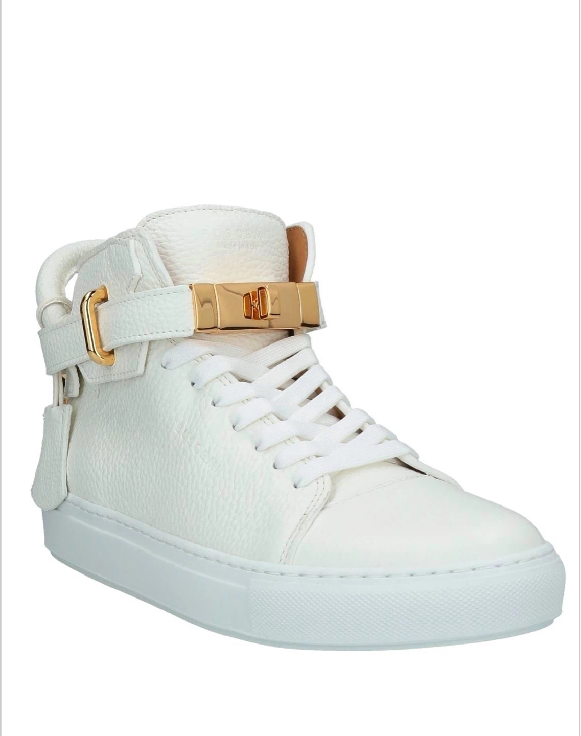 Buscemi White Leather High-Top Sneakers with Gold Lock Detail - photo 3